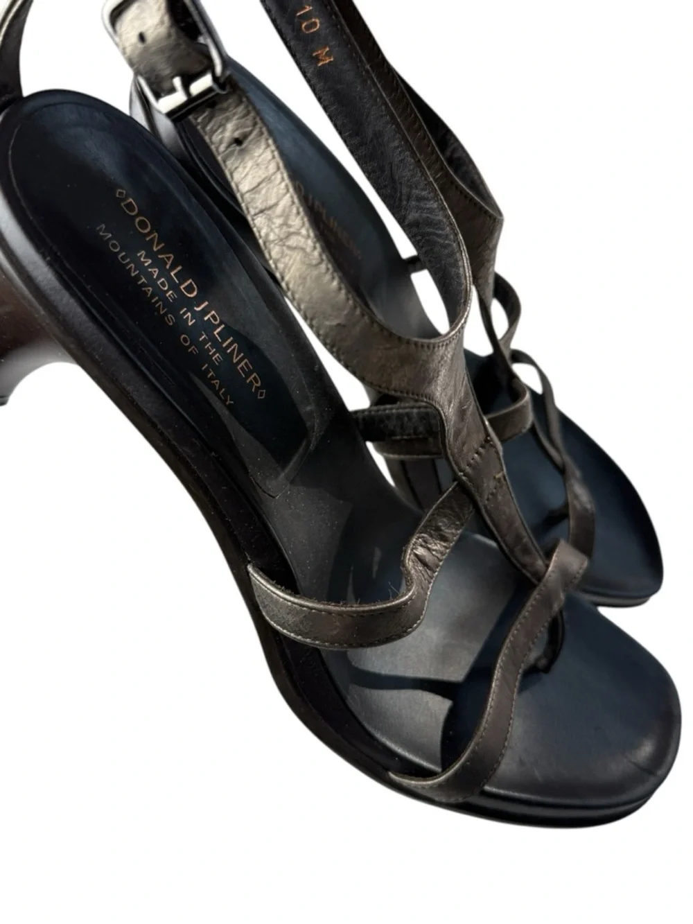 DONALD J PLINER Temira Antique Pewter Leather T-Strap Sandals 3